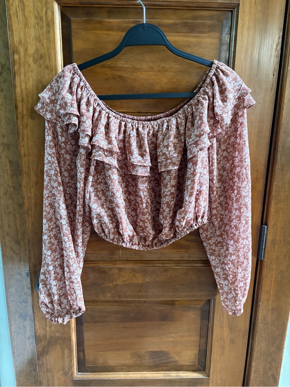 Altar'd State Rust Floral Off-Shoulder Ruffle Top